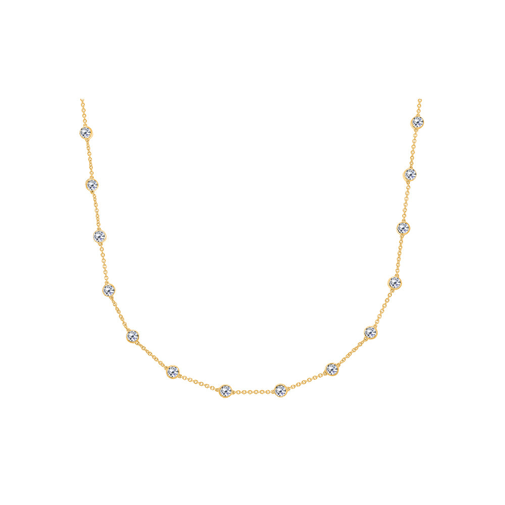 3.00 Ct Natural Bezel Diamond 14K Yellow Gold Adjustable Necklace For Women Jewelry