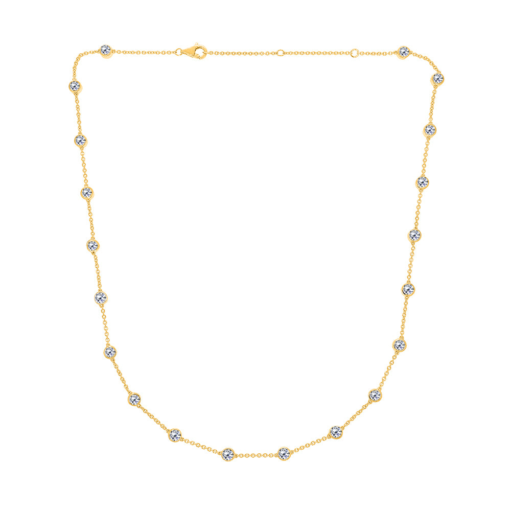 3.00 Ct Natural Bezel Diamond 14K Yellow Gold Adjustable Necklace For Women Jewelry