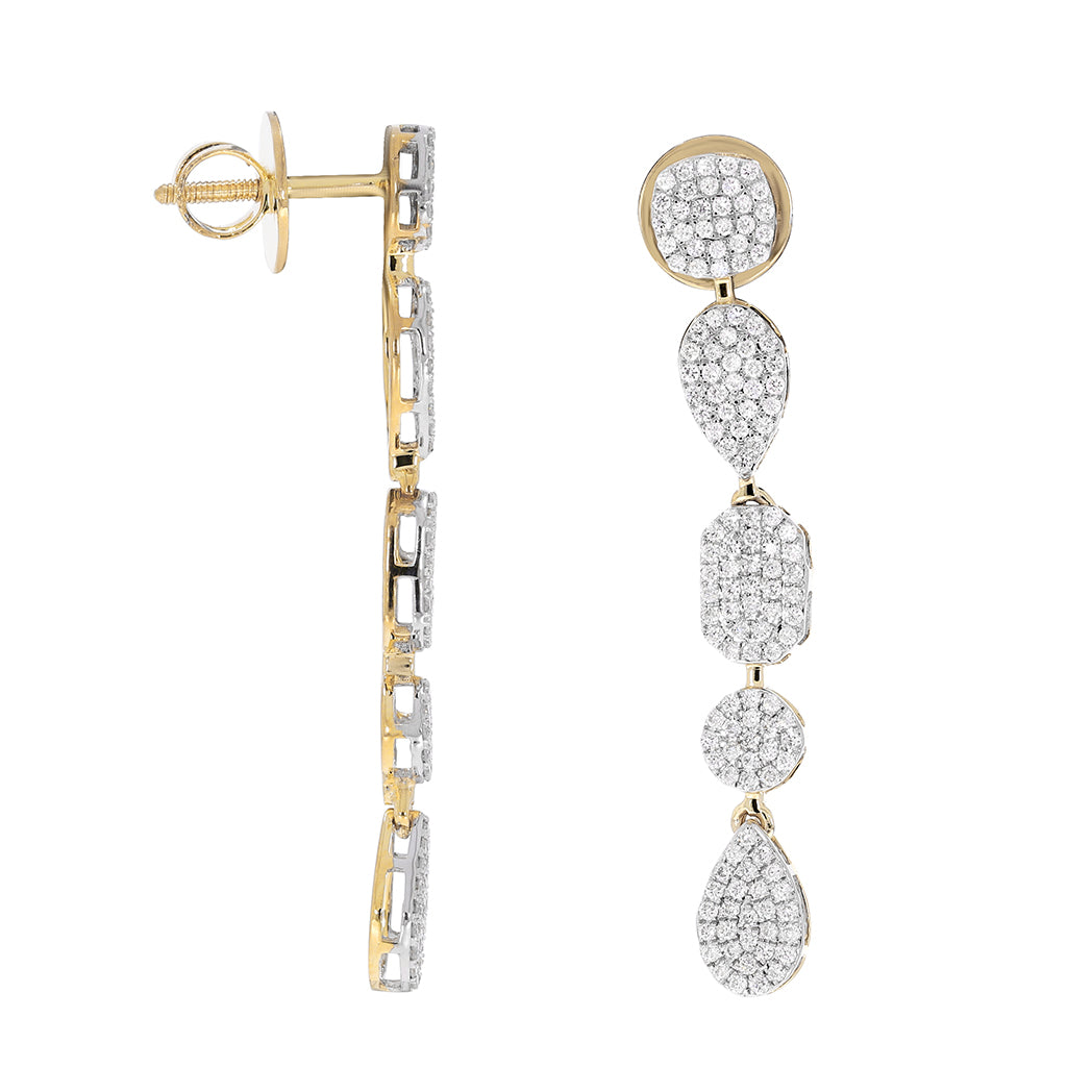 1.00 Ct Diamond Dangle Earrings In 14K White & Yellow Gold With Backs