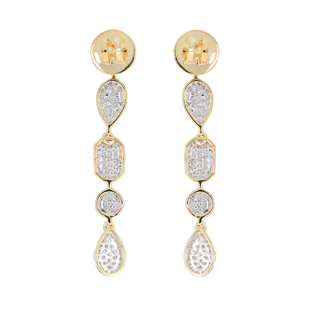 1.00 Ct Diamond Dangle Earrings In 14K White & Yellow Gold With Backs