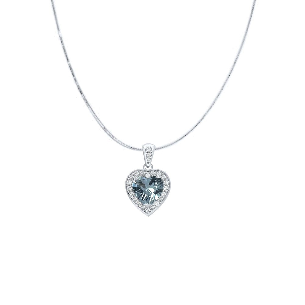 Aquamarine Diamond Heart Shape Gemstone Pendant with 18" Box Chain