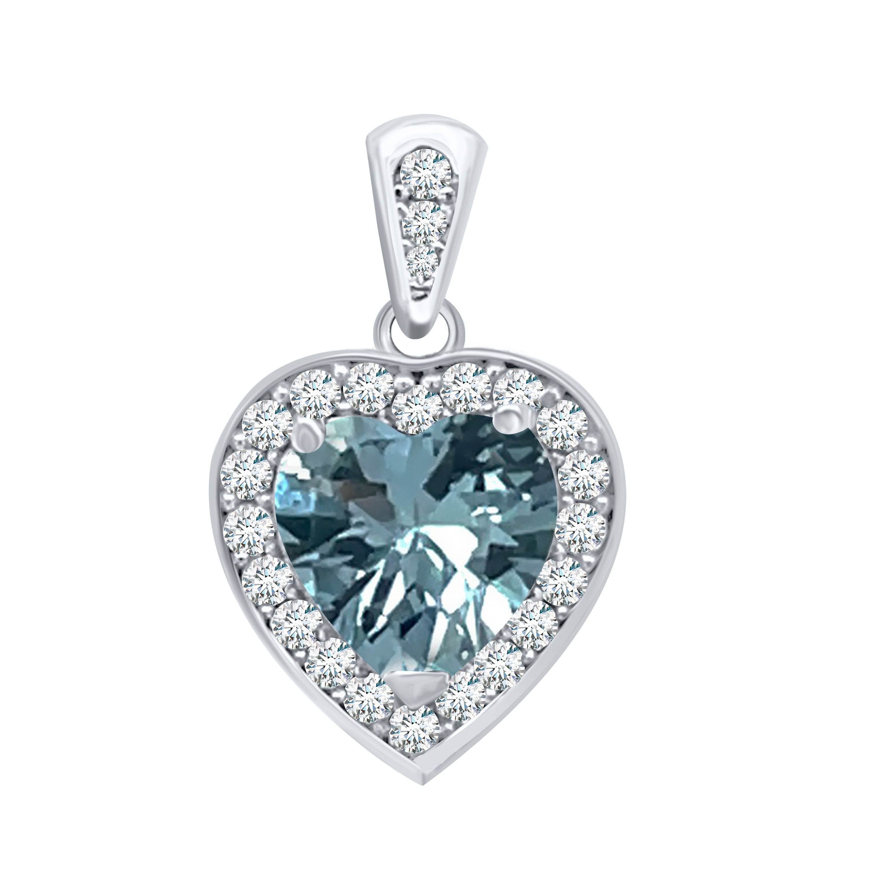 Aquamarine Diamond Heart Shape Gemstone Pendant with 18" Box Chain