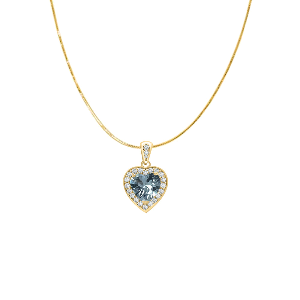Aquamarine Diamond Heart Shape Gemstone Pendant with 18" Box Chain