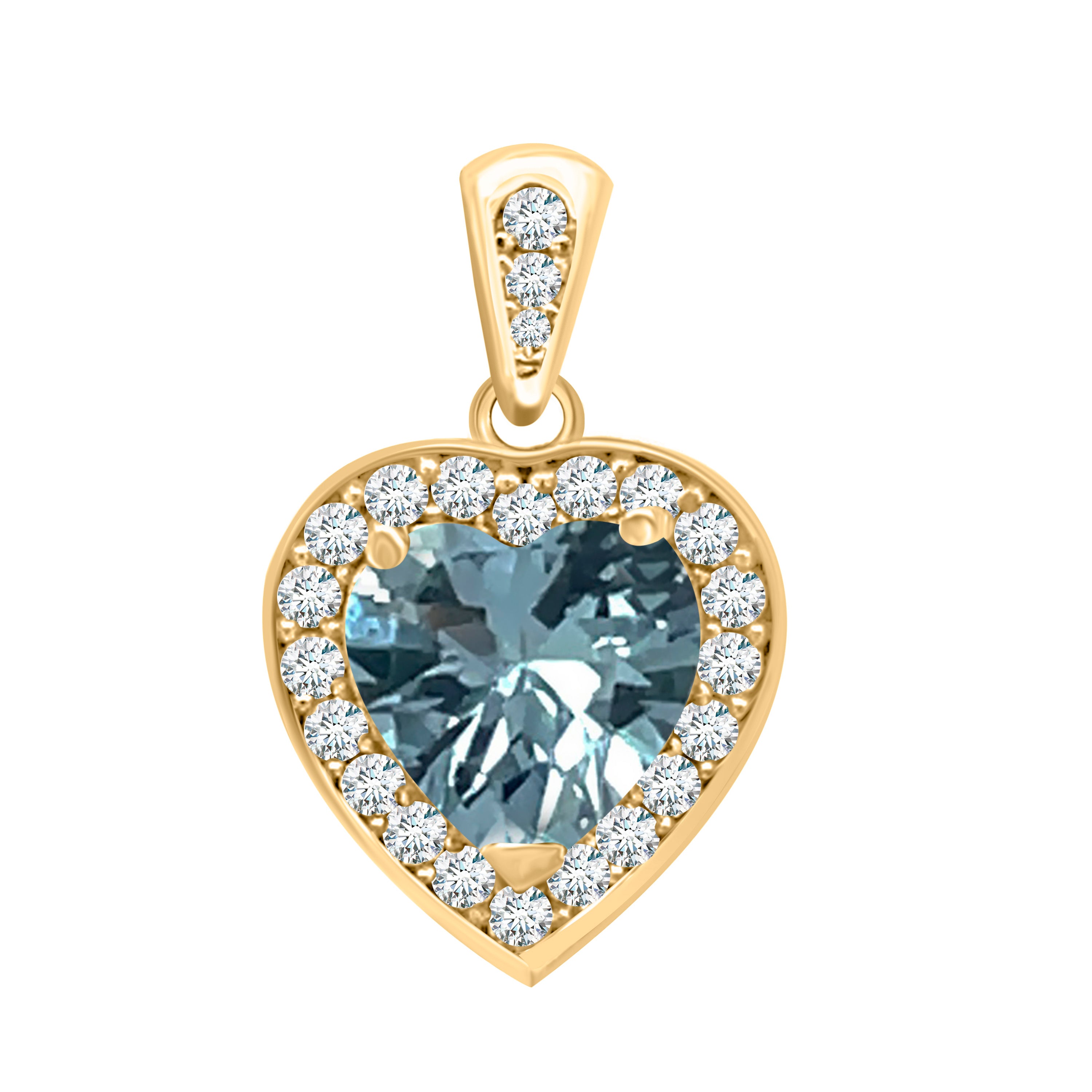Aquamarine Diamond Heart Shape Gemstone Pendant with 18" Box Chain