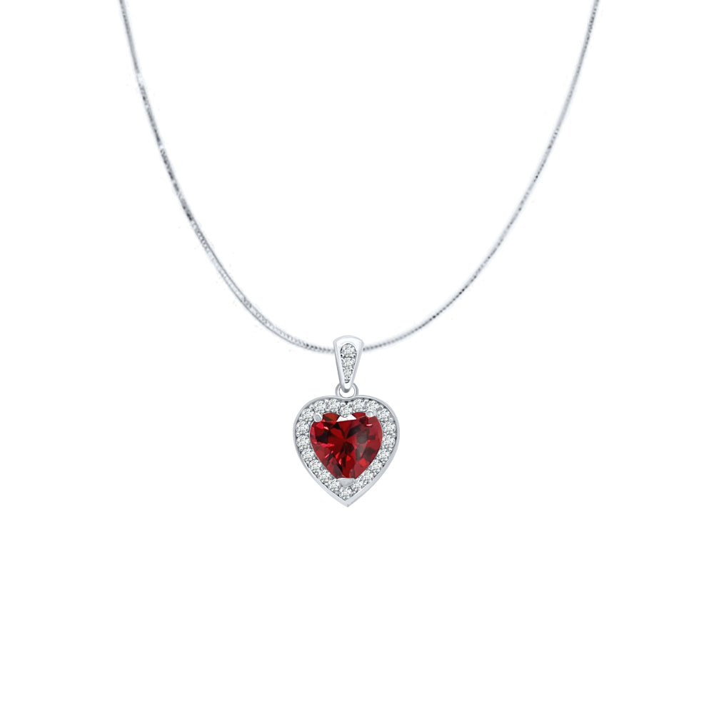 14K Yellow Gold Heart Shape Garnet Diamond Gemstone Pendant with 18" Box Chain