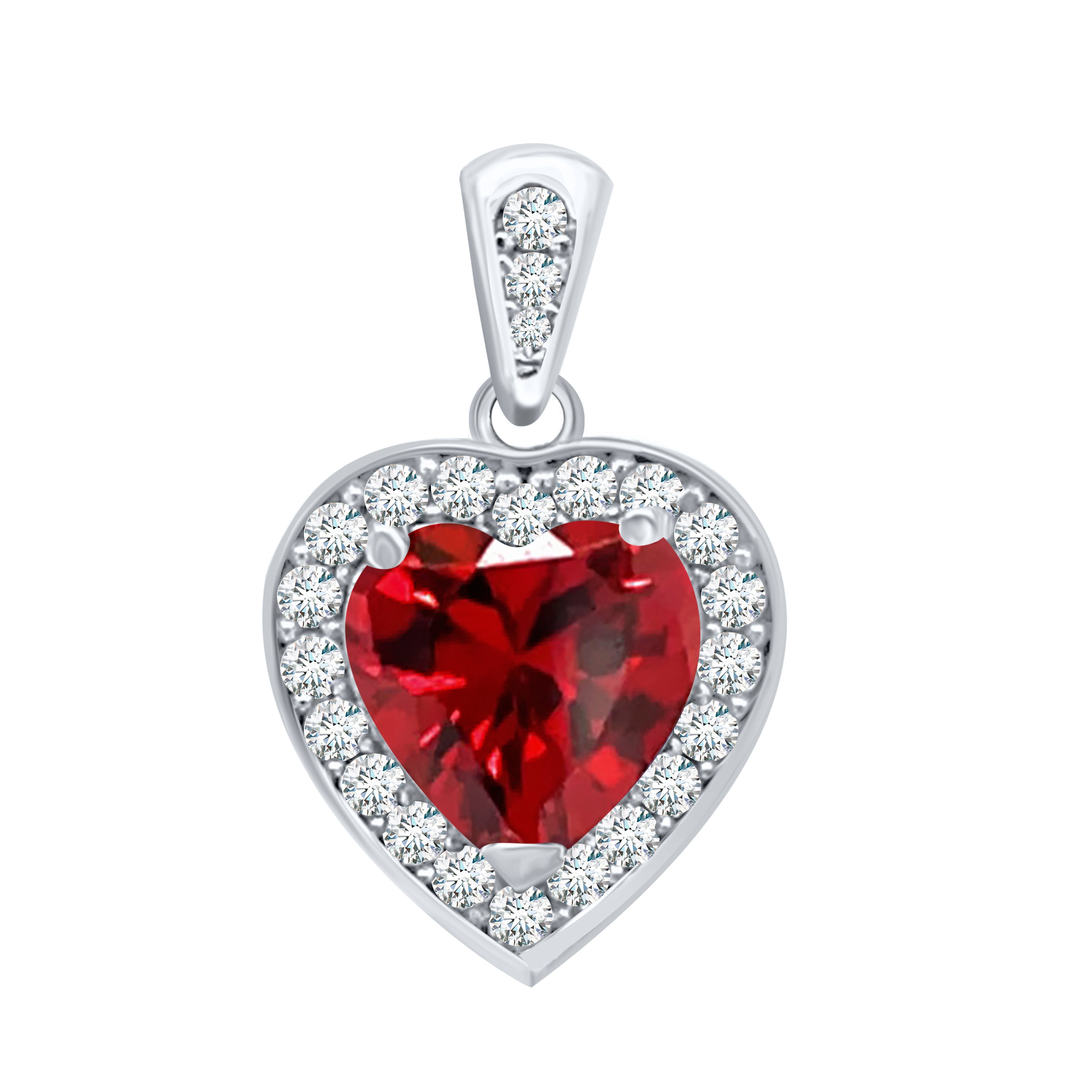 14K Yellow Gold Heart Shape Garnet Diamond Gemstone Pendant with 18" Box Chain