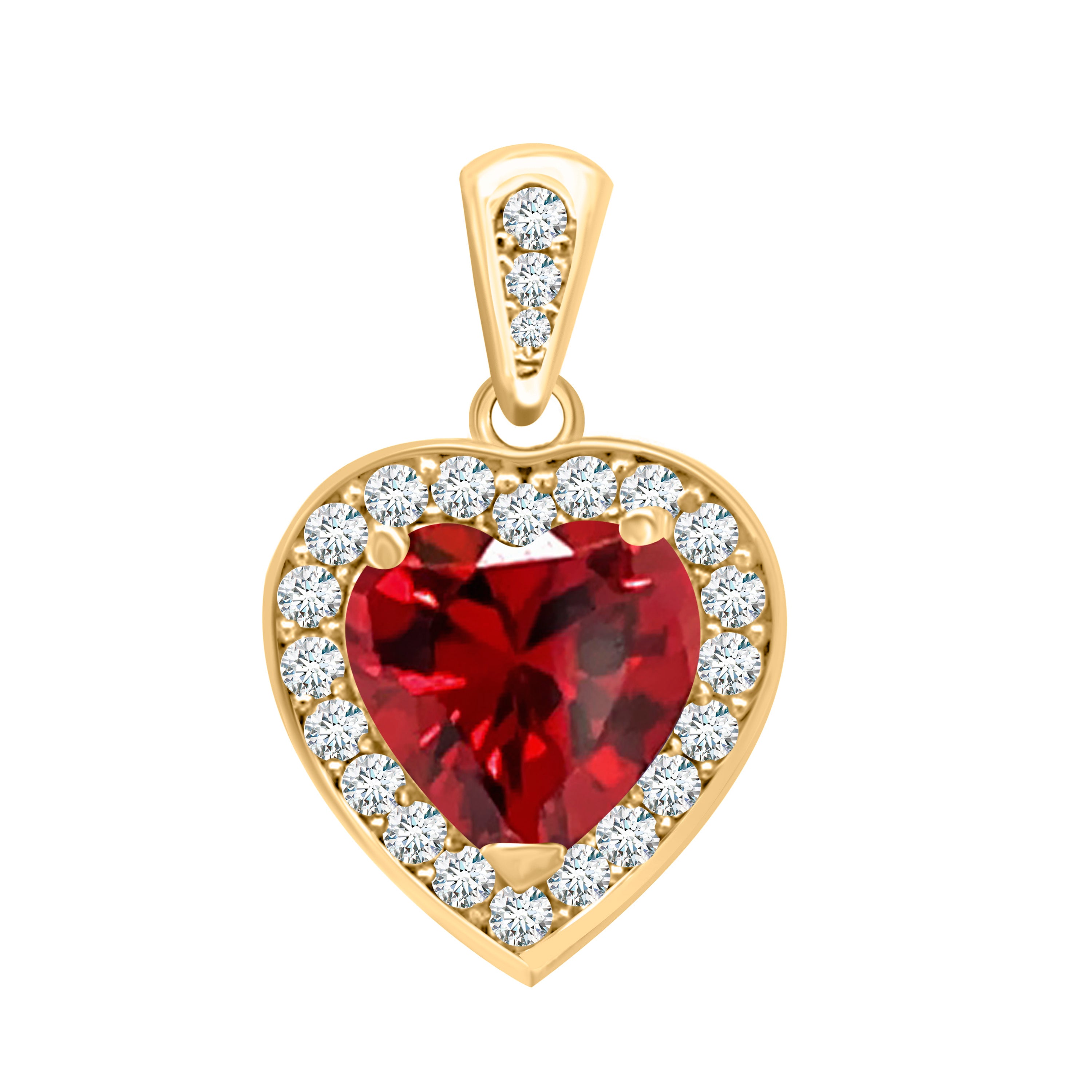 14K Yellow Gold Heart Shape Garnet Diamond Gemstone Pendant with 18" Box Chain