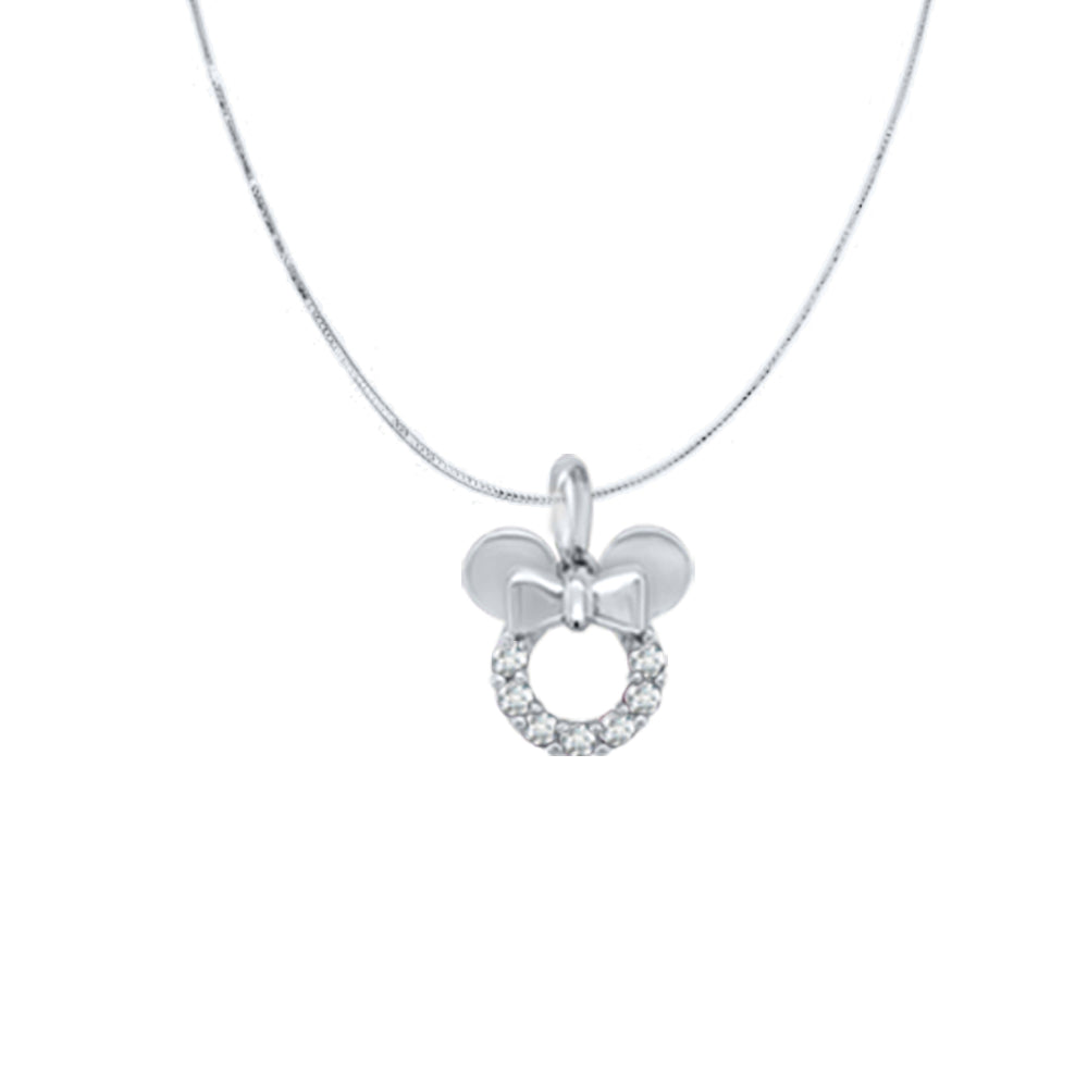 14K Solid White Gold Cubic Zirconia Pendant Necklace with 18" Box Chain