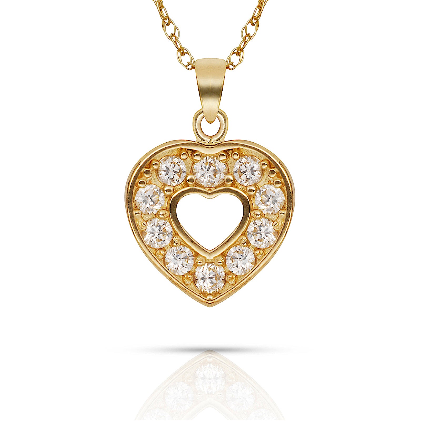 14K Solid Yellow Gold Diamond Heart Shape Pendant Necklace For Women