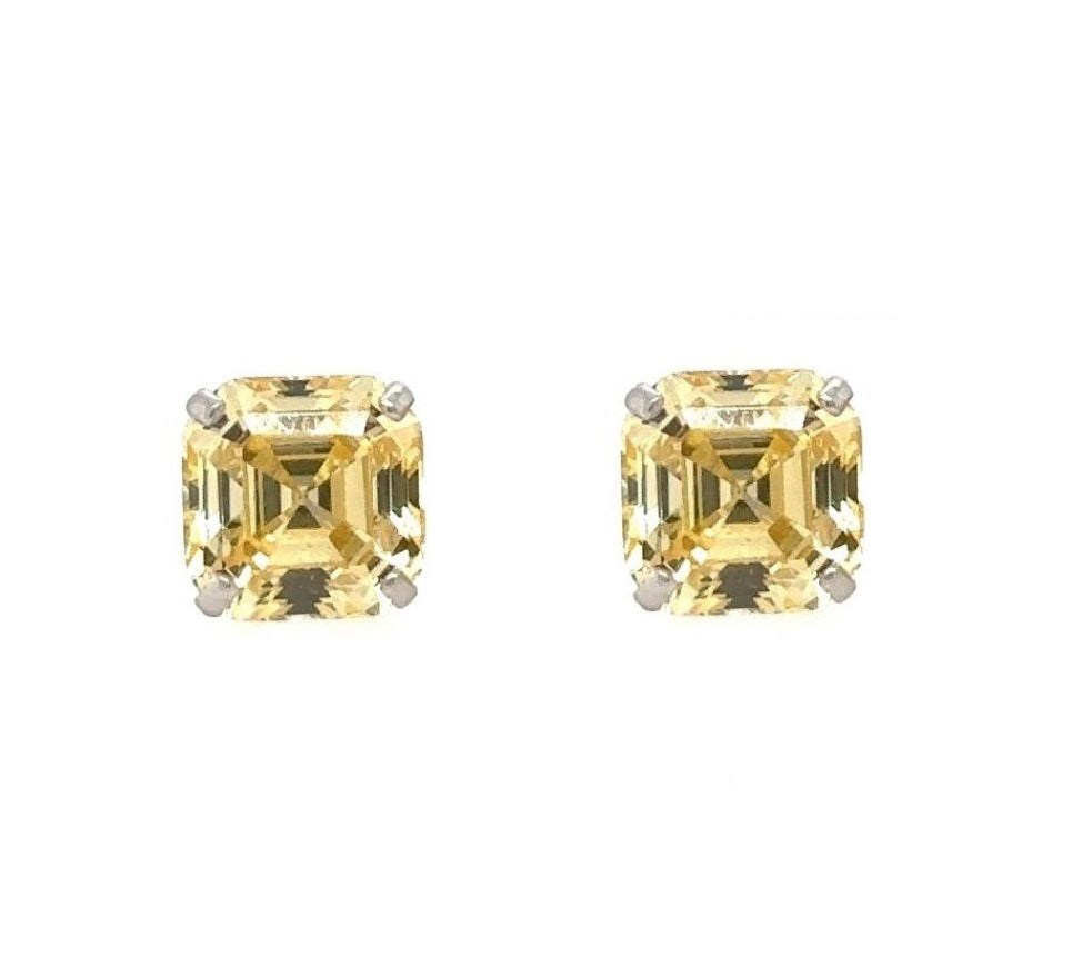 10mm Yellow Canari Gemstone Stud Earrings in 14K White Gold