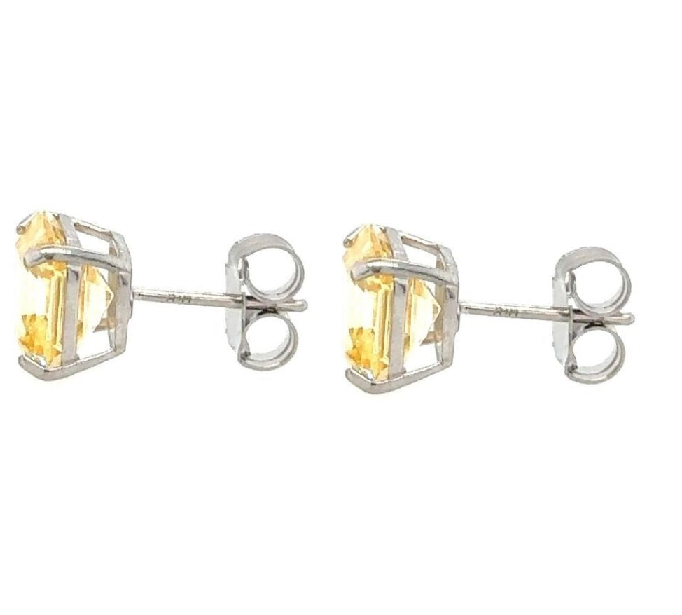 10mm Yellow Canari Gemstone Stud Earrings in 14K White Gold
