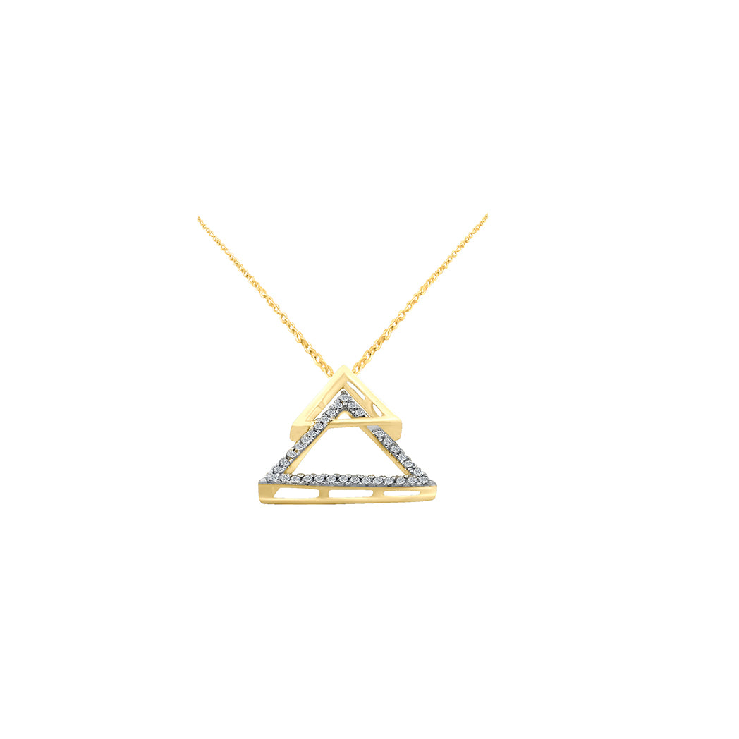 0.17 Ct Natural Diamond Triangles Pendant In 14K Yellow Gold