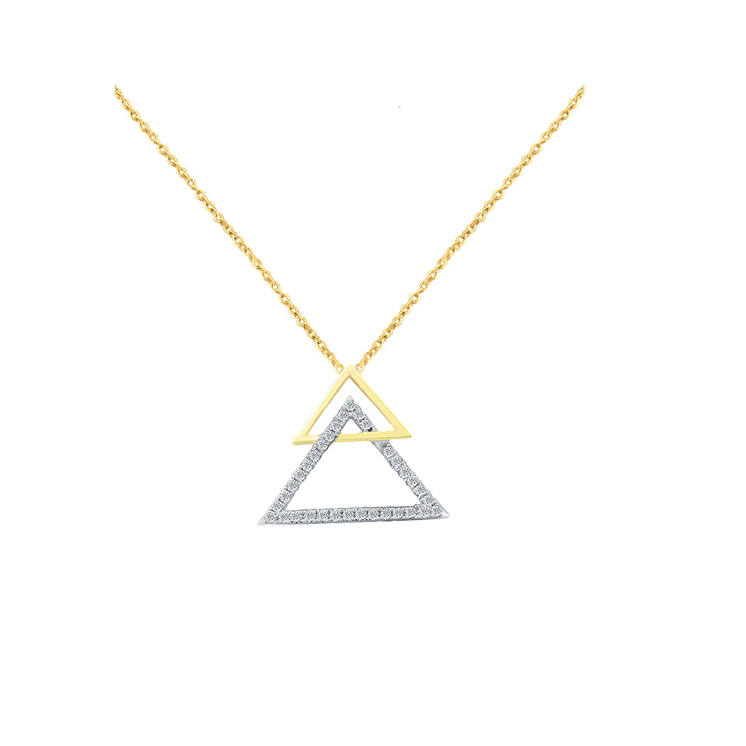 0.17 Ct Natural Diamond Triangles Pendant In 14K Yellow Gold
