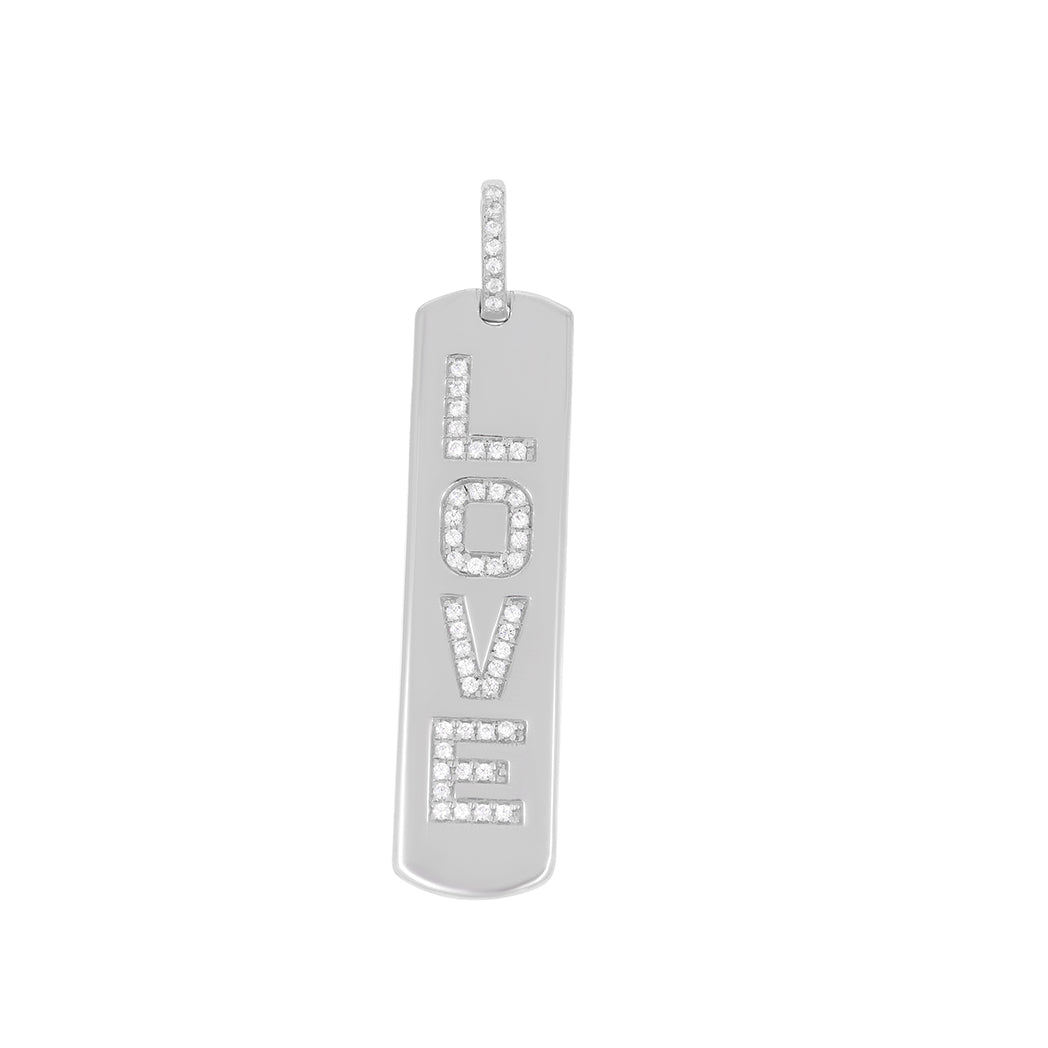 0.10 Ct Natural Diamond " LOVE " Pendant Necklace In 14K White Gold With Chain