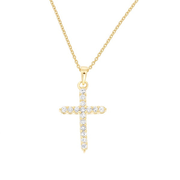 0.50 Ct Natural Diamond Cross Pendant In 14K Yellow Gold With 18" Chain