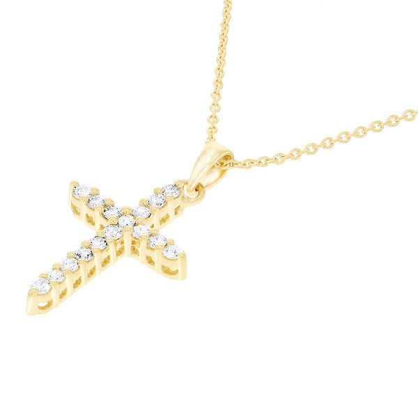 0.50 Ct Natural Diamond Cross Pendant In 14K Yellow Gold With 18" Chain