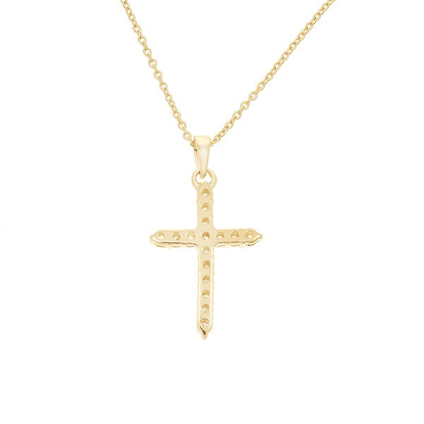 0.50 Ct Natural Diamond Cross Pendant In 14K Yellow Gold With 18" Chain