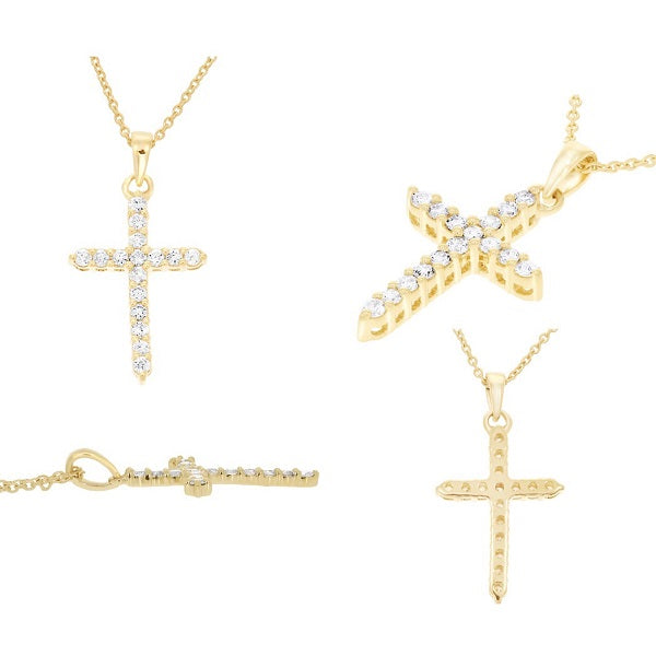 0.50 Ct Natural Diamond Cross Pendant In 14K Yellow Gold With 18" Chain