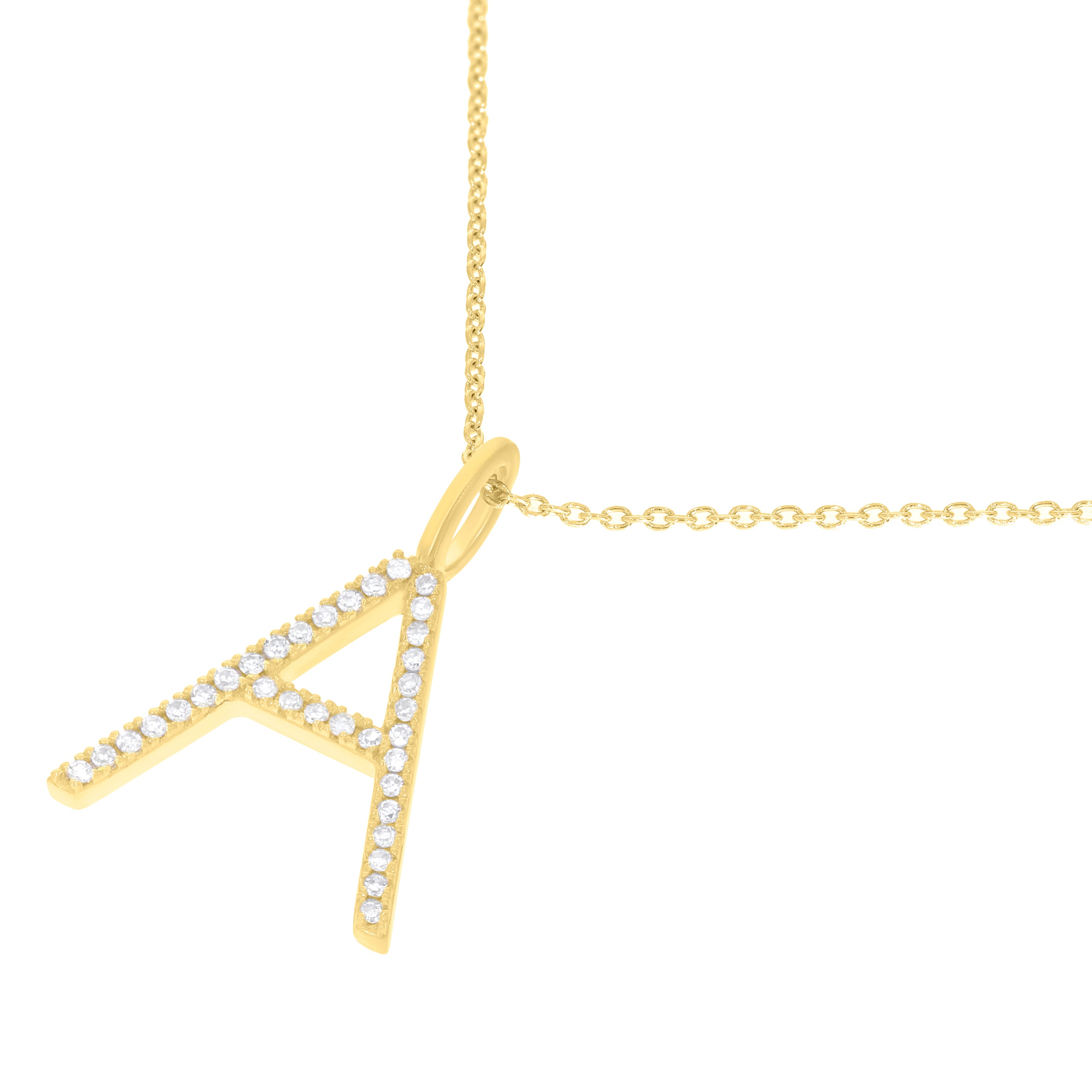 Personalized 'A' Initial Pendant Necklace in 10K Gold with 0.06 Ct Diamond Accents – 33 Stones