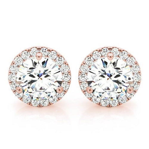 0.35 Carat Halo Diamond Stud Earrings In 14K Solid Rose Gold