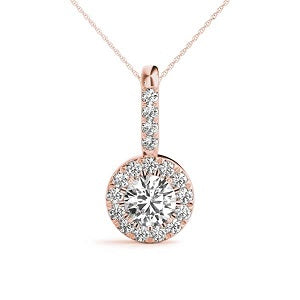 1/4 Ct Halo Diamond 10K Rose/ White & Yellow Gold FG/VVS1 Diamond Pendant With 18" Box Chain