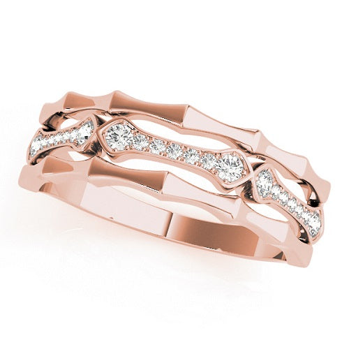 1/10 Carat Diamond Wedding Engagement Band In 10K Rose Solid Gold