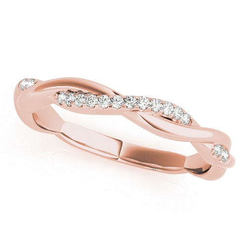 0.10 Carat Round Diamond Twisted Wedding Band In 10K Rose Solid Gold