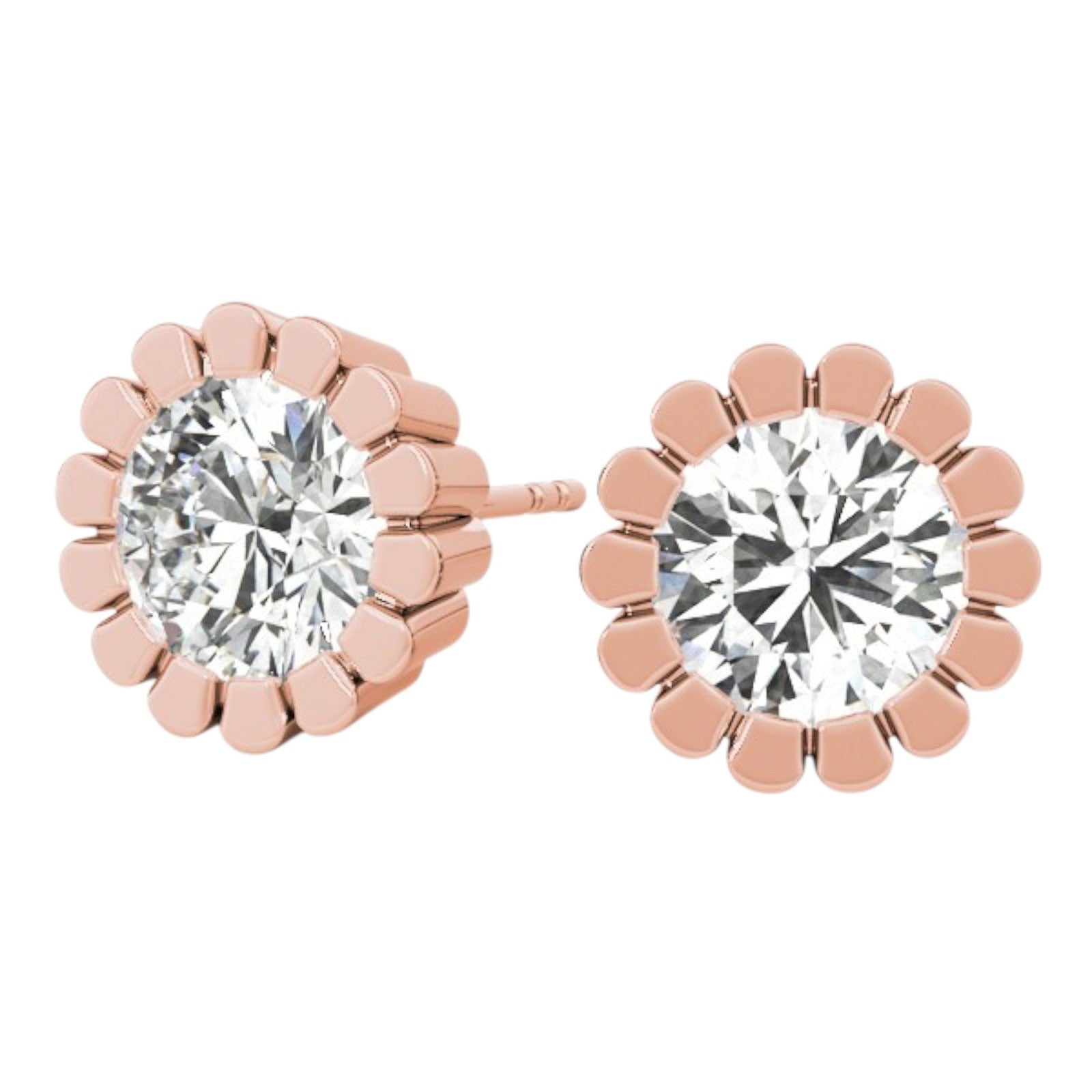 0.25  Carat Round FG/VVS1 Diamond Bezel Set Stud Earrings In Rose/ White & Yellow Gold