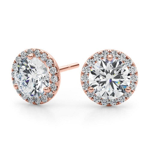 0.35 Carat Halo Diamond Stud Earrings In 14K Solid Rose Gold