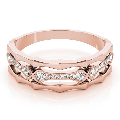 1/10 Carat Diamond Wedding Engagement Band In 10K Rose Solid Gold