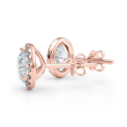 0.35 Carat Halo Diamond Stud Earrings In 14K Solid Rose Gold