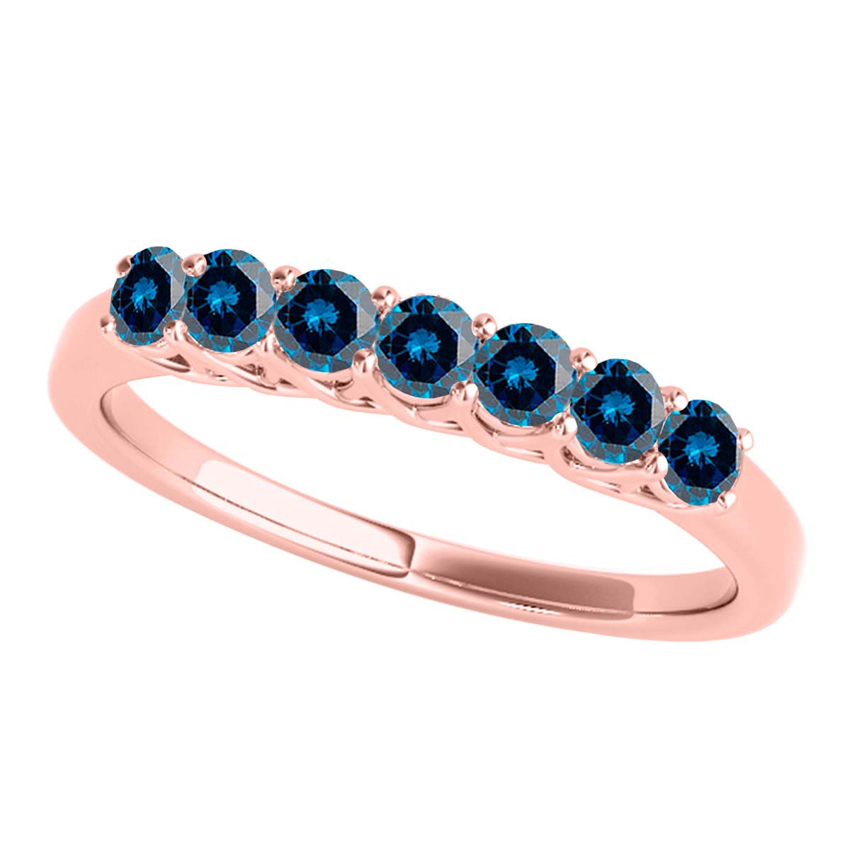 Elegant 0.50 Ct Seven-Stone Blue Diamond Wedding Engagement Ring in 14K Rose Gold