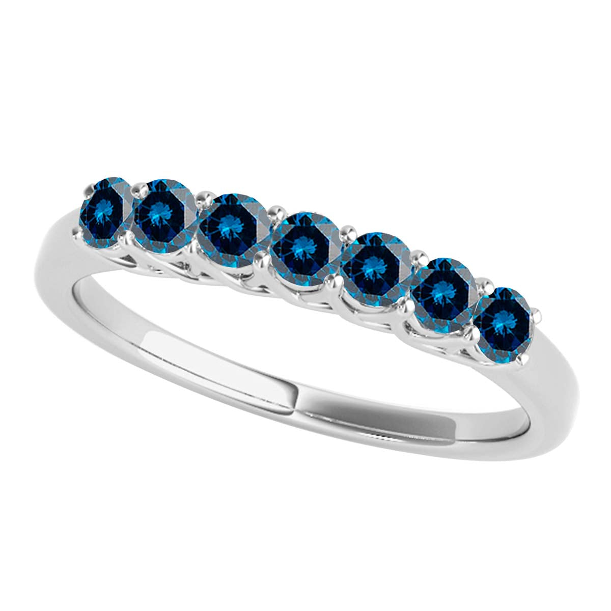 Elegant 0.50 Ct Seven-Stone Blue Diamond Wedding Engagement Ring in 14K White Gold