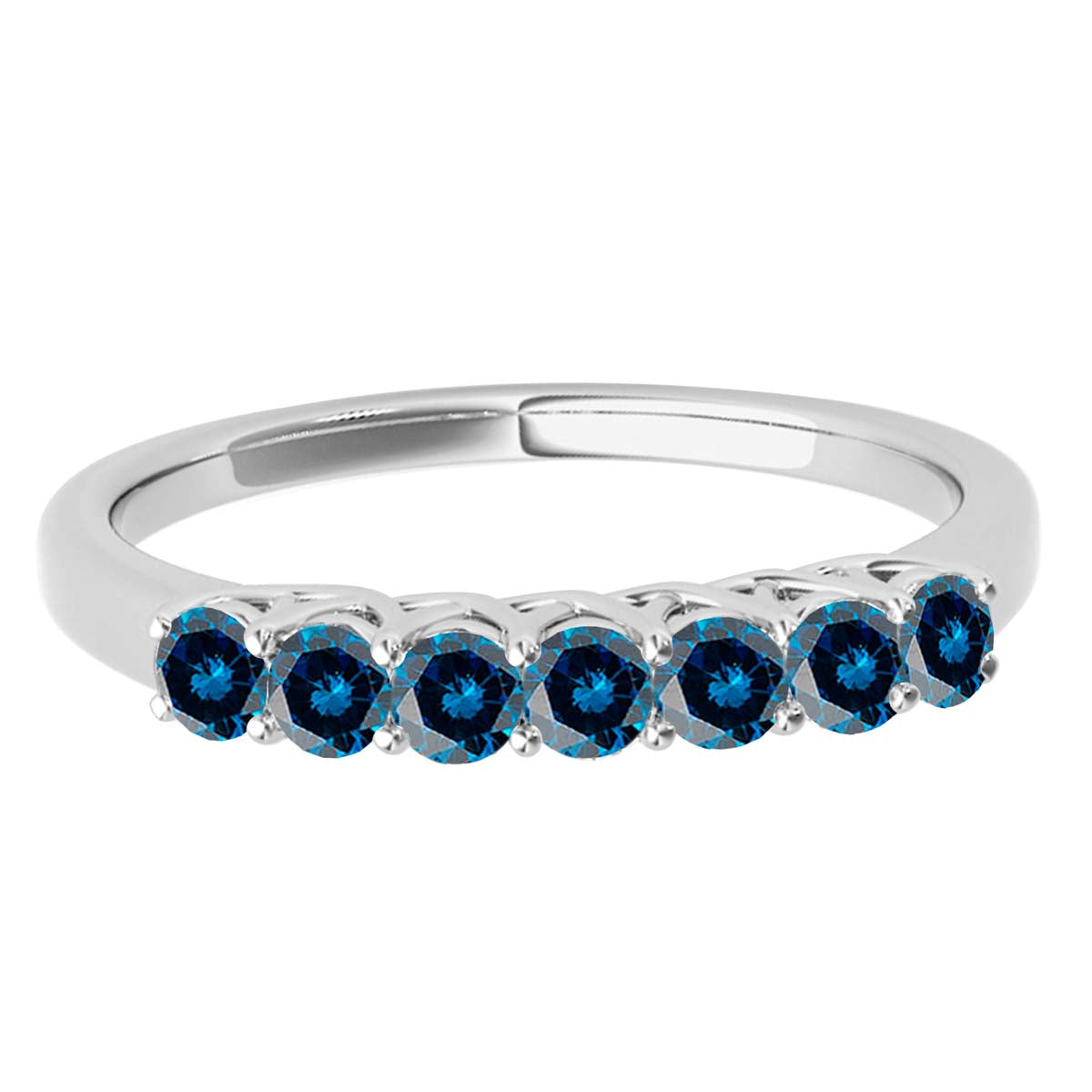 Elegant 0.50 Ct Seven-Stone Blue Diamond Wedding Engagement Ring in 14K White Gold