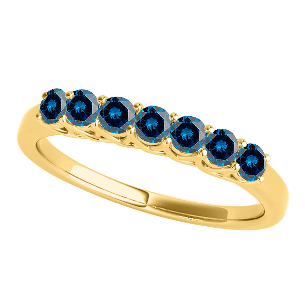 KohinoorGems 14K Yellow Gold 0.50 Ct Blue Diamond Seven Stone Engagement Wedding Rings
