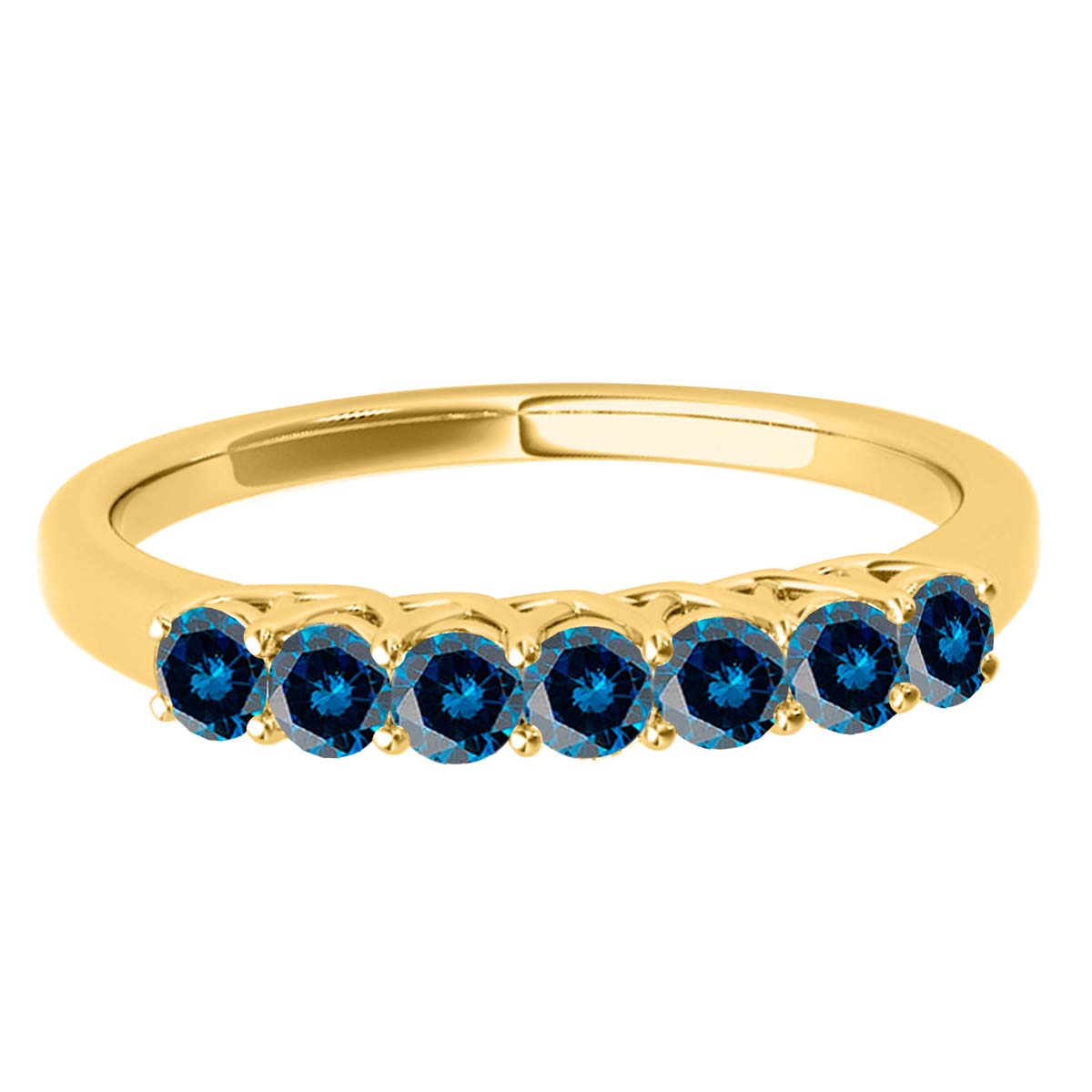 KohinoorGems 14K Yellow Gold 0.50 Ct Blue Diamond Seven Stone Engagement Wedding Rings