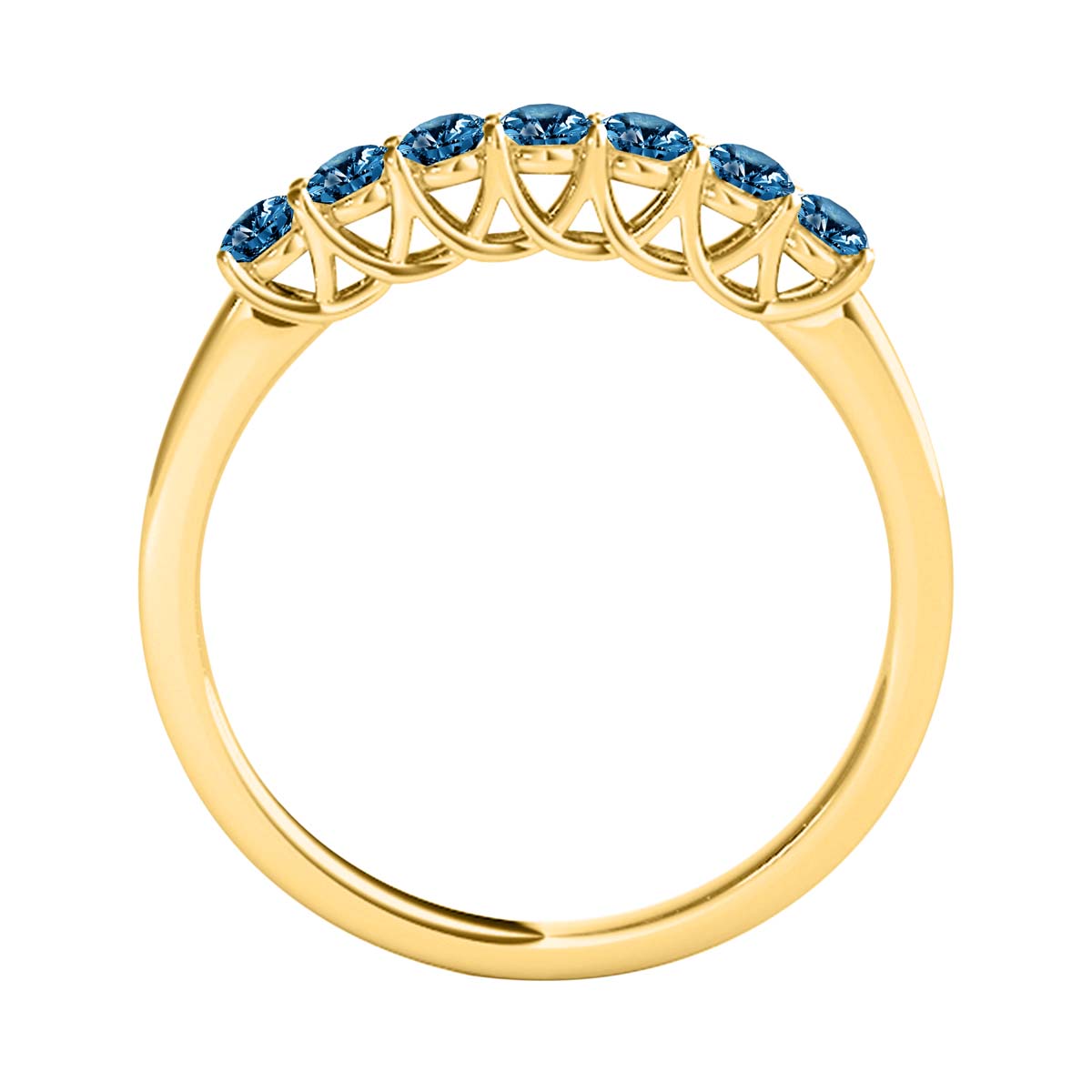 KohinoorGems 14K Yellow Gold 0.50 Ct Blue Diamond Seven Stone Engagement Wedding Rings