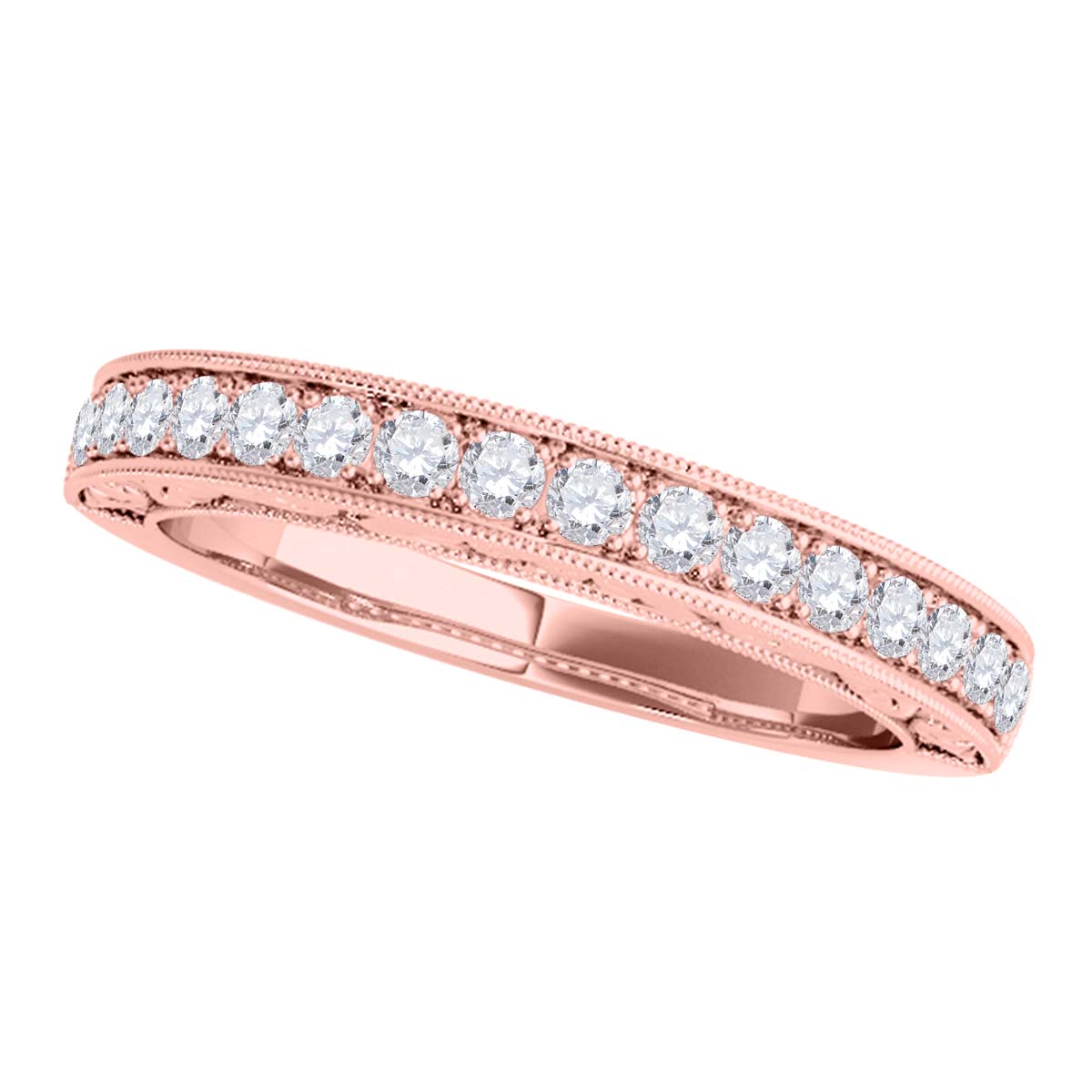 10K Rose White & Yellow Gold 0.31 Ct Round Natural Diamond Wedding Band Women Jewelry