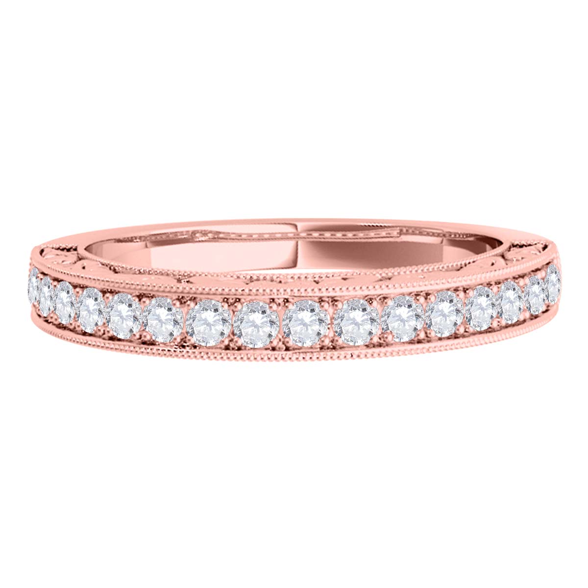 10K Rose White & Yellow Gold 0.31 Ct Round Natural Diamond Wedding Band Women Jewelry