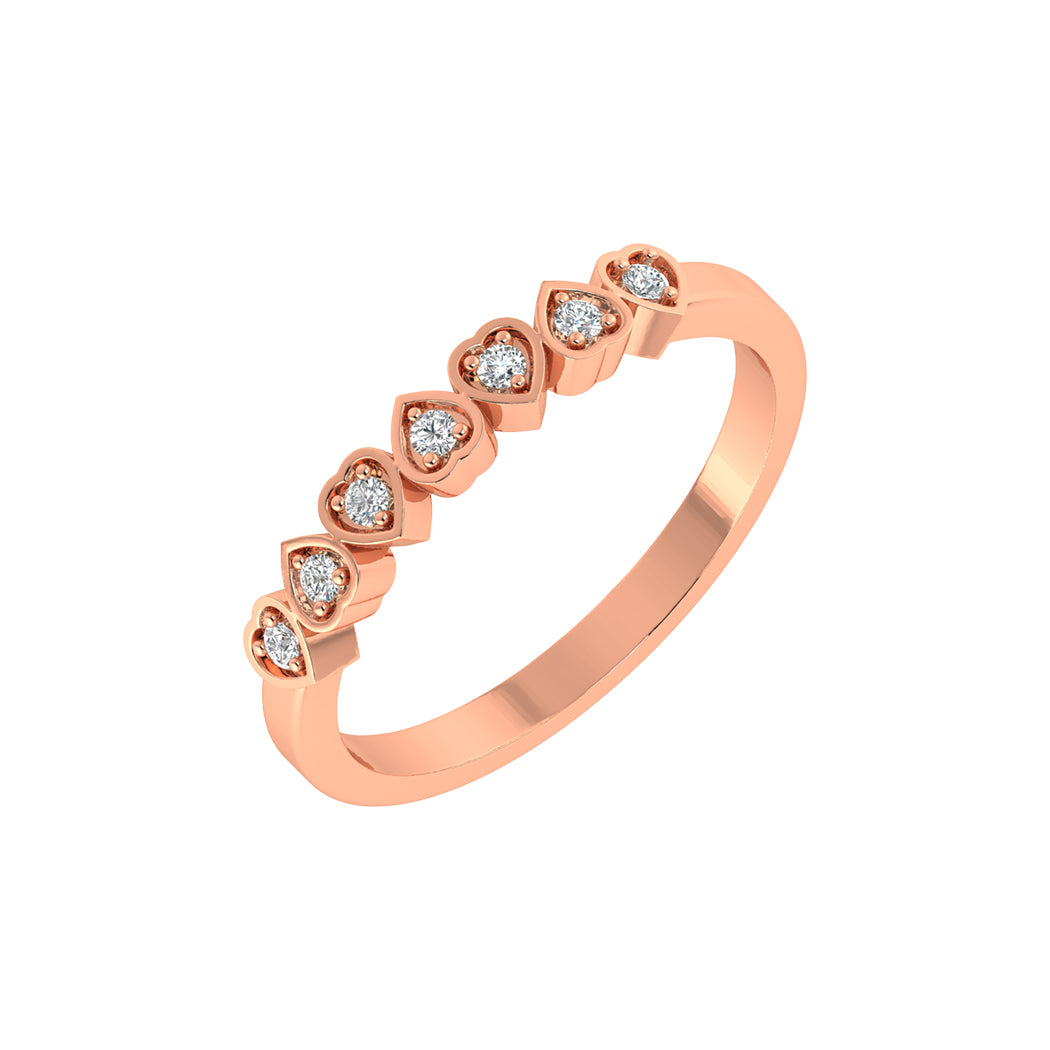 0.07Ct Diamond 14K Solid Gold Heart Shape Wedding Band Women Jewelry