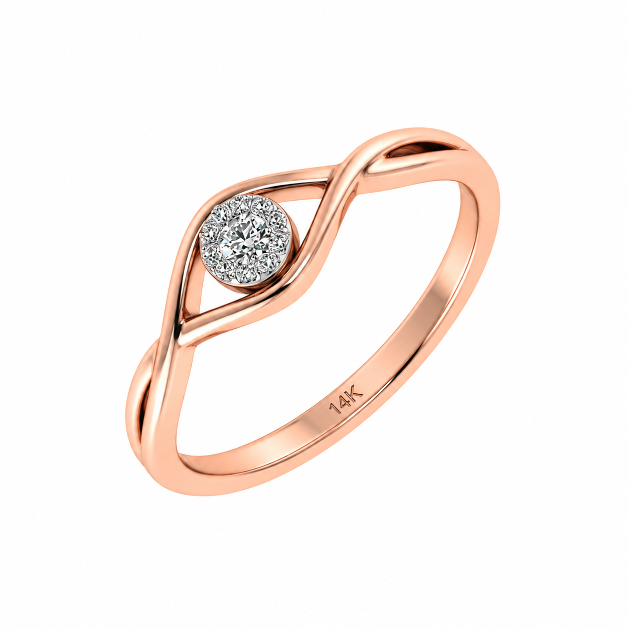 KohinoorGems 0.07Ct Halo Diamond Wedding Band In 14K Solid Gold Women Jewelry