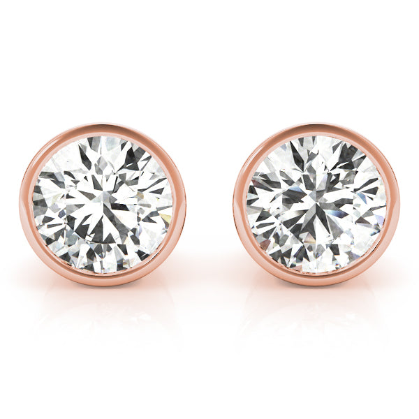 1/2Ct Bezel Set Stud Earrings In 14K Rose/ White & Yellow Gold Jewelry