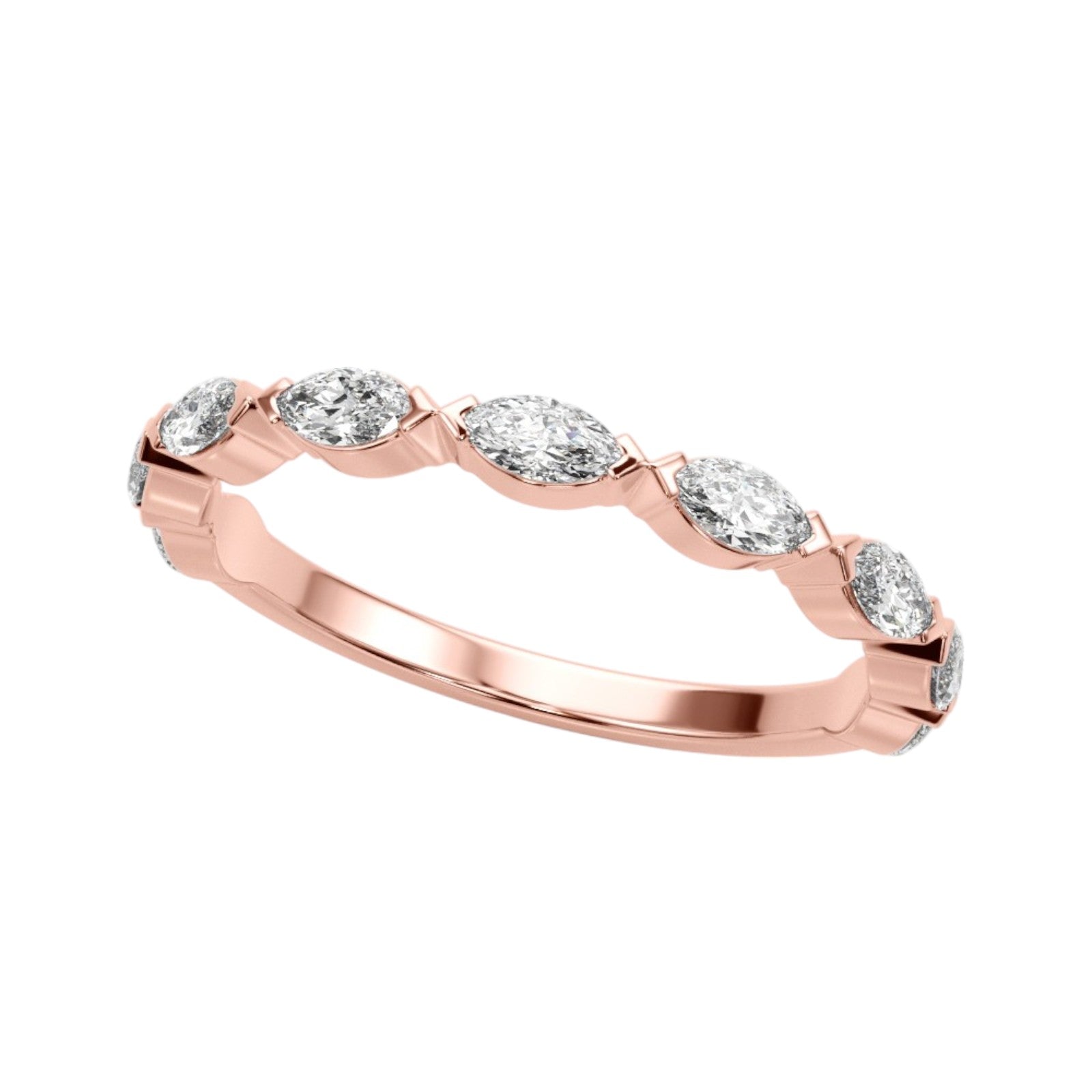 5/8 Carat Marquise Shape Brilliant Diamond Wedding Band In 10K Rose White & Yellow Gold