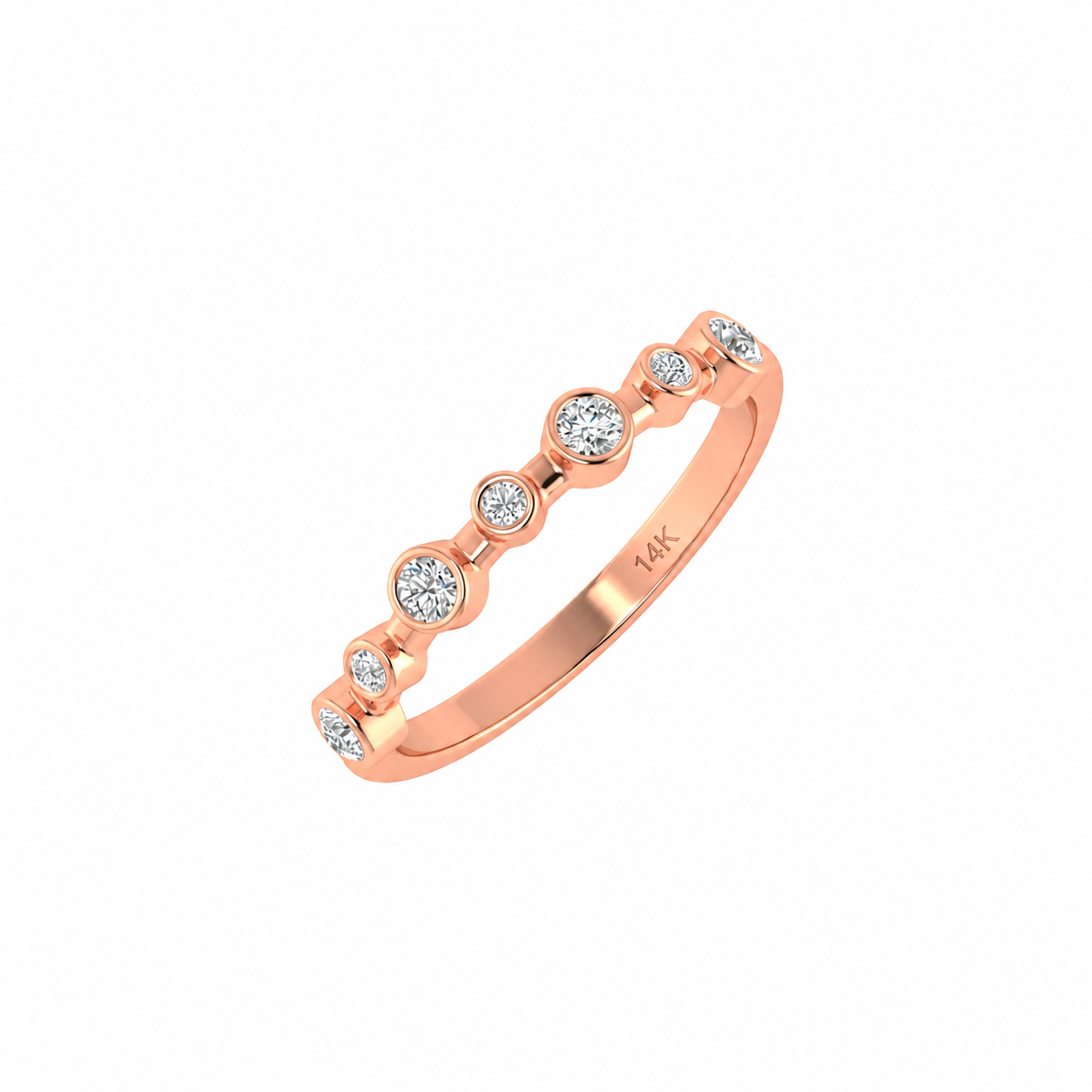 0.17Ct Bezel Set Diamond 14K Gold Wedding Band Women Jewelry