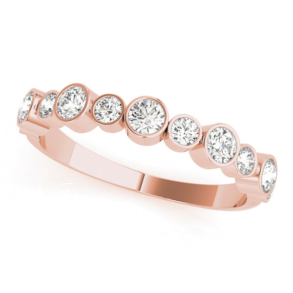 Wedding Stackable Band 1/2Ct Bezel Set Diamond 14K Solid Gold Women Jewelry