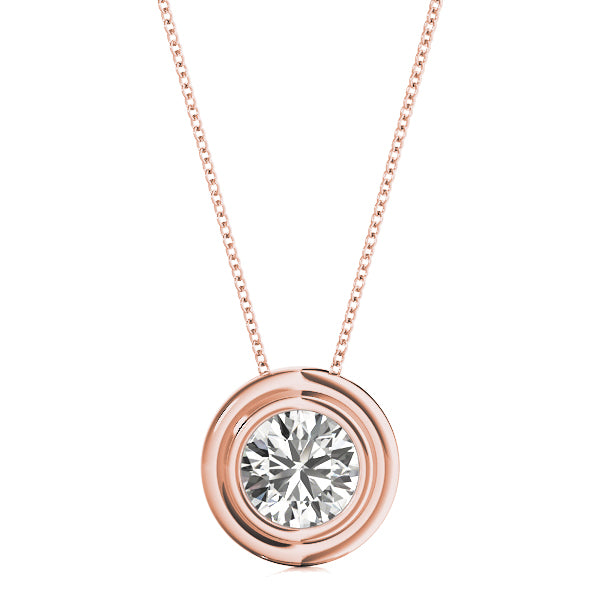 0.50Ct Bezel Set Diamond Pendant Necklace In 14K Solid Gold