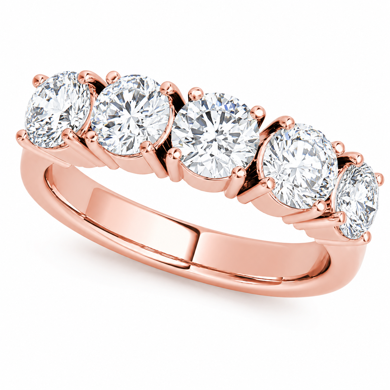 1.75 CT Lab Grown Diamond 5-Stone Ring in 14K Solid Gold | FG/VVS1 | Anniversary & Wedding Band | Rose, White & Yellow Gold