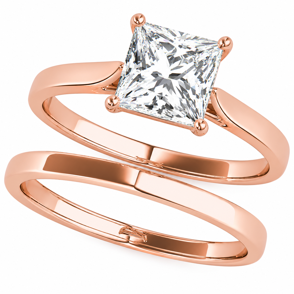 0.75CT Princess Cut Bridal Set Engagement Wedding Ring In 14K Rose Gold