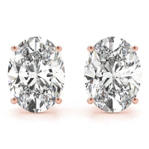 0.15Ct Oval Stud Earrings In 14K Solid Yellow White & Rose Gold