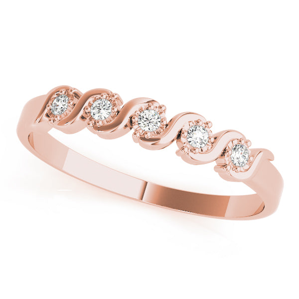 0.05  Carat Round Diamond Wedding Band In 14K Rose/ White & Yellow Gold